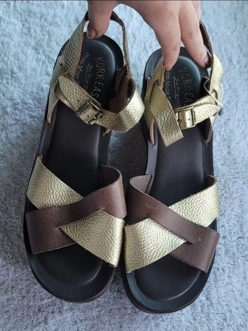 Kork-Ease Gold and Brown Platform Sandals
